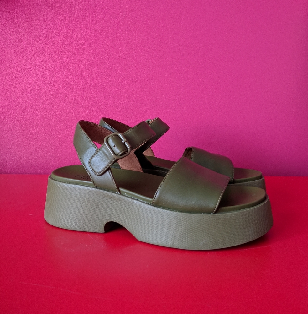 Camper Tasha Olive Green Platform Sandals
